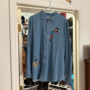Disney denim button down shirt Mickey and friends